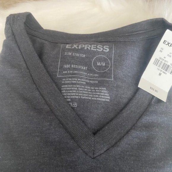 Express Men's Slim Stretch V-Neck T-Shirt - Heather Gray - Medium - Picture 2 of 5
